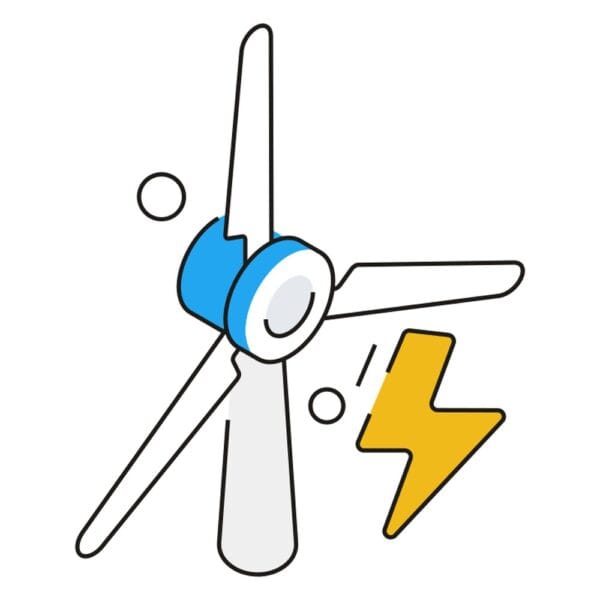 Illustration of a wind turbine representing eolic energy in an isometric ecology style.