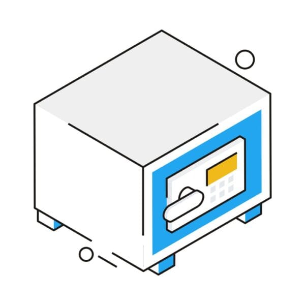 Isometric locker safe icon for secure cash and valuables storage.