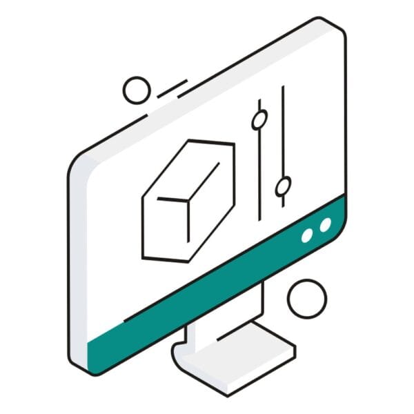 Computer control icon symbolizing automated 3D printing systems and designs.