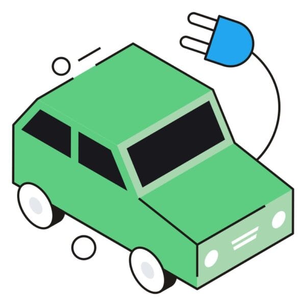 Representation of an eco-friendly car in isometric style for green transport.