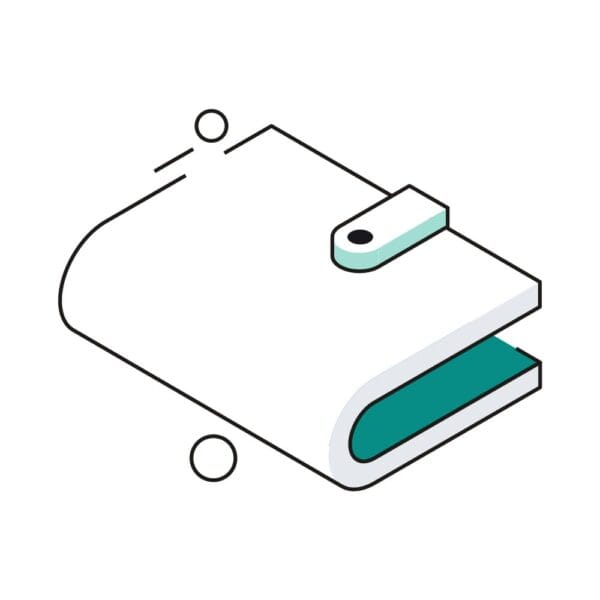 Isometric wallet icon for safe money and card storage.