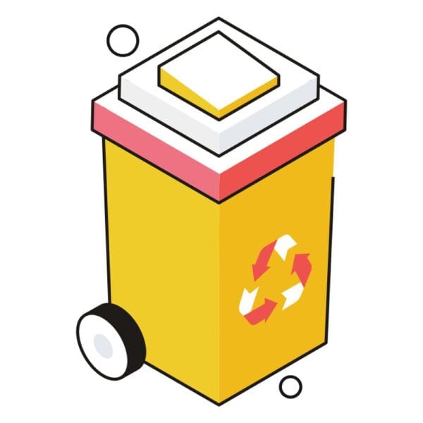 Isometric design of an eco-friendly trash can for waste segregation themes.