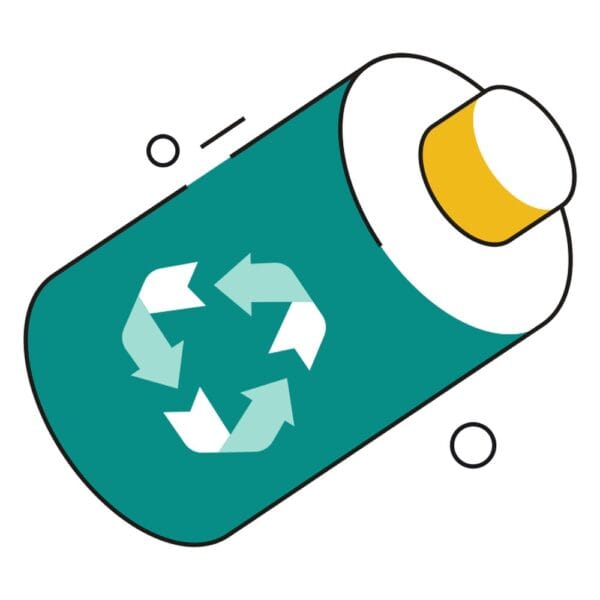 Illustration of battery recycling in isometric style for eco themes.