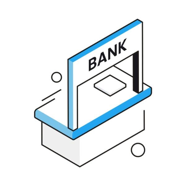 Isometric help desk icon for banking customer support.