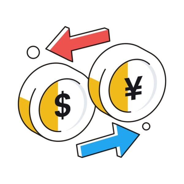 Isometric currency exchange icon for international transactions.