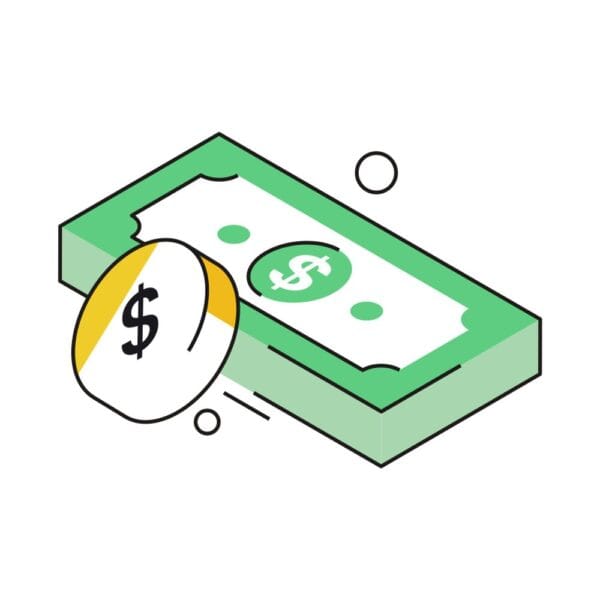 Isometric money icon symbolizing financial transactions.