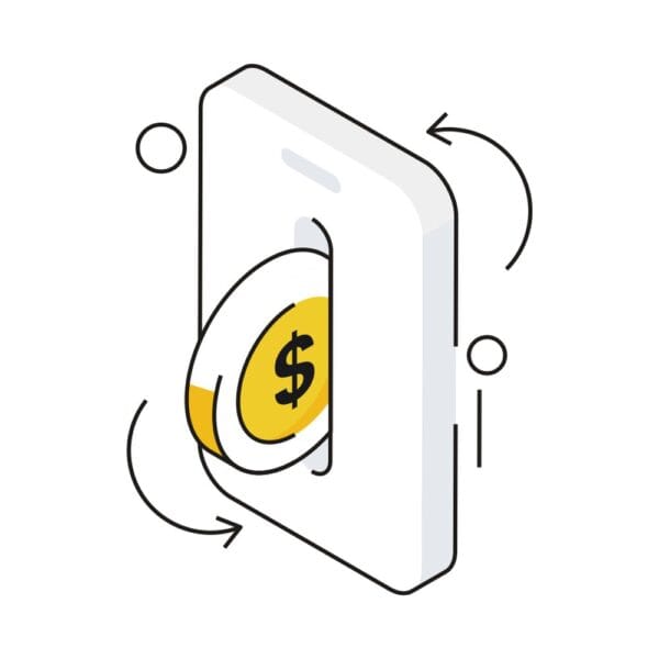 Isometric money transfer icon for quick online transactions.