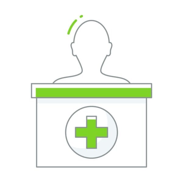 Reception desk icon symbolizing medical clinic and hospital service areas.