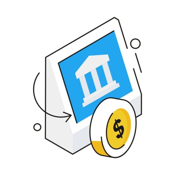 Isometric bank transfer icon for secure financial transactions.