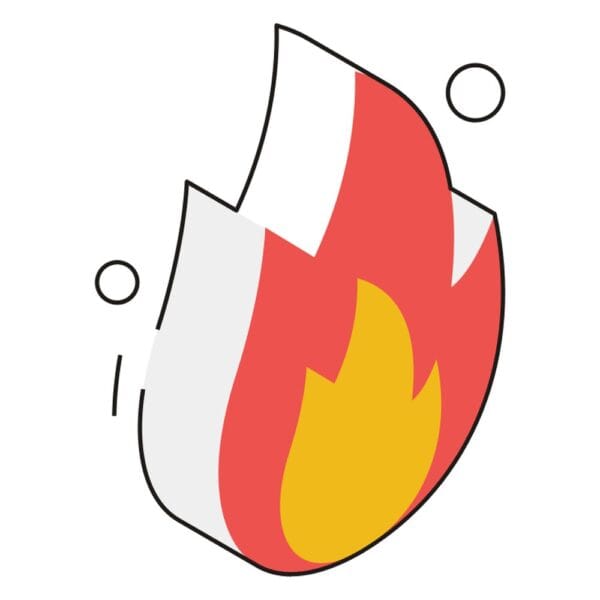 Representation of fire in isometric style for energy and environmental themes.