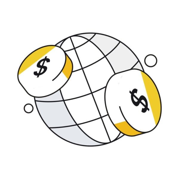 Isometric global money transfer icon for international transactions.