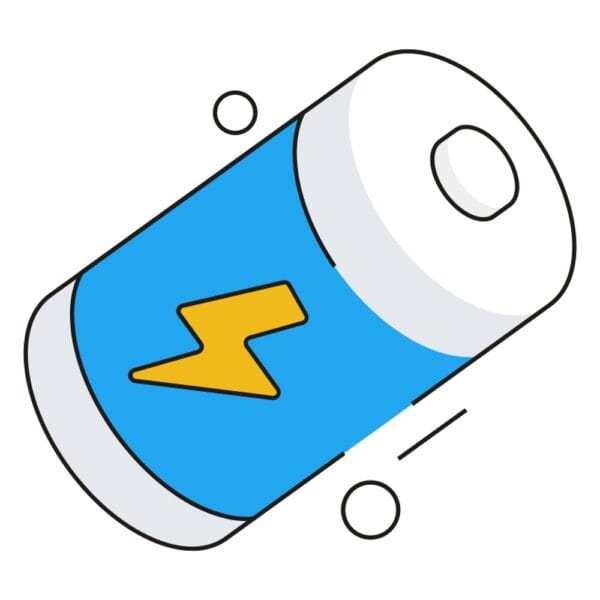 Illustration of a battery in isometric style for energy storage and sustainability themes.