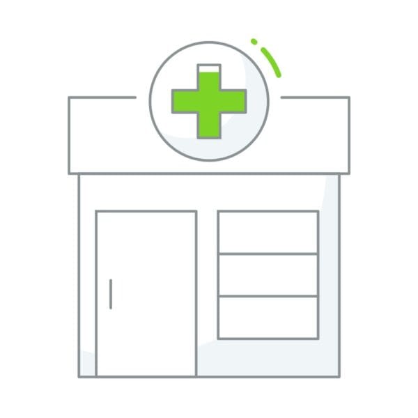 Medical clinic building icon representing healthcare facilities and patient care.