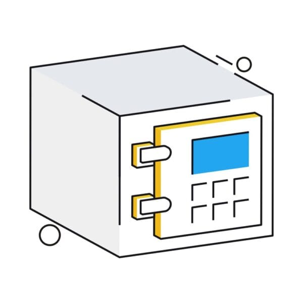 Isometric safe icon for securely storing cash and assets.