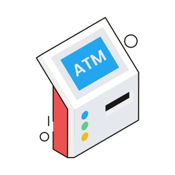 Isometric ATM machine icon for fast cash withdrawals.