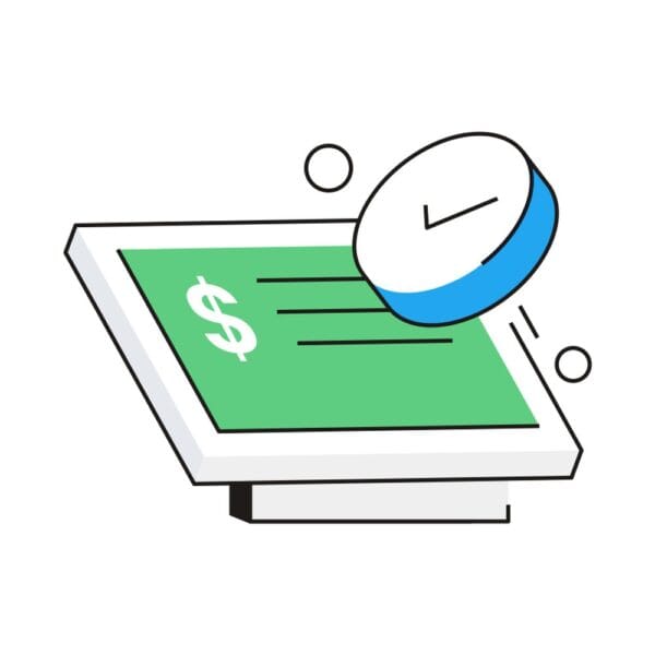 Isometric transaction completed icon for digital banking.